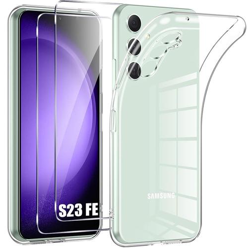 Coque Et 2 Verres Tremps Pour Samsung Galaxy S23 Fe - Protection Antichoc Silicone Transparent (Pas Pour S23) - Booling