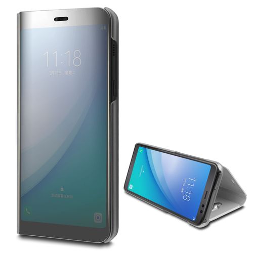 Coque Etui Housse Galaxy A8 2018 Clear View Etui  Rabat Cover Flip Case Miroir Samsung Argent