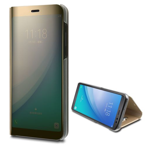 Coque Etui Housse Galaxy A8 2018 Clear View Etui  Rabat Cover Flip Case Miroir Samsung Or