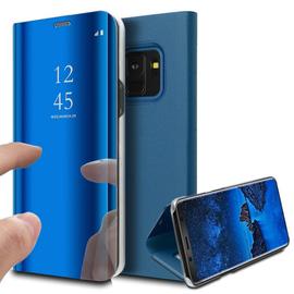 اوليكس Coque Etui Housse Galaxy S9 Clear View Etui À Rabat Cover Flip Case Miroir Samsung bleu