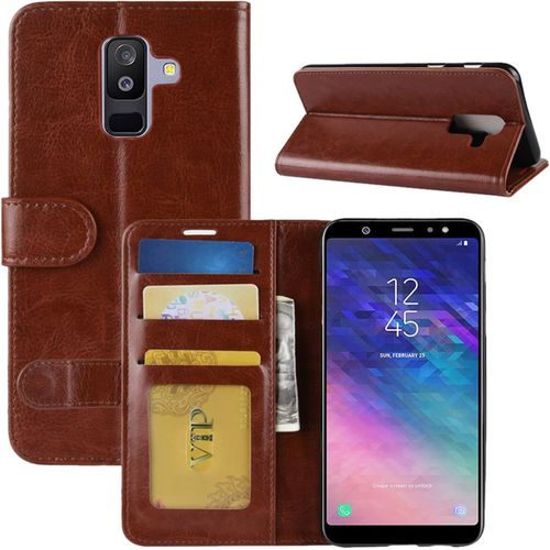 Coque Galaxy A6 Plus 2018, Retro tui En Cuir Pu Leather Wallet Portefeuille Housse Flip Case Cover Pour Samsung Galaxy A6 Plus 2018 Smartphone - Marron