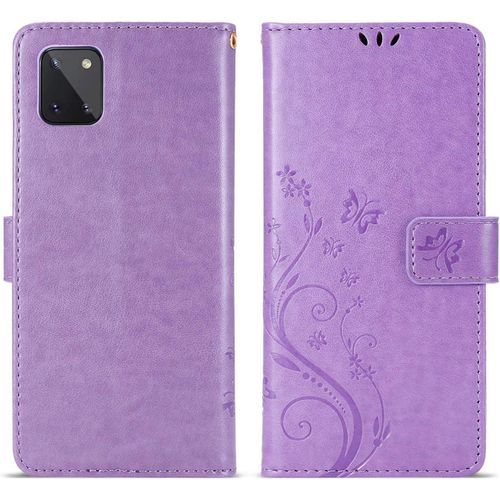 Coque Galaxy Note10 Lite, Etui Portefeuille Rabat Cuir  Motif Relief Fentes Cartes Coque Intrieure Tpu Fonction Support Fermeture Magntique Pour Samsung Galaxy Note10 Lite Violet Clair
