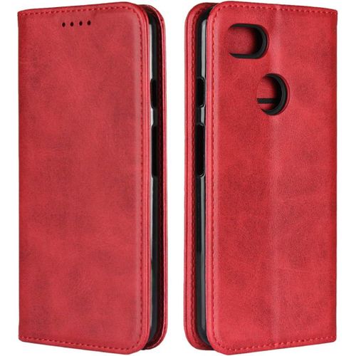 Coque Google Pixel 3,Flip Portefeuille Etui En Cuir,[3 Fentes][Fermeture Magnetique][Fonction De Support],Clapet Housse Etui A Rabat Pour Google Pixel 3 - Rouge