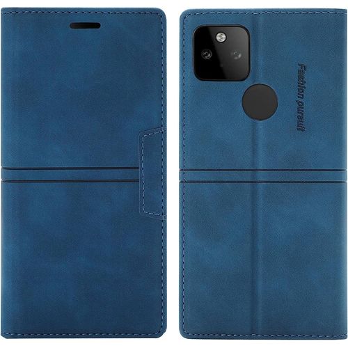 Coque Google Pixel 5a 5g, Etui Google Pixel 5a 5g [Magntique] Tpu Antichoc Housse Cuir Premium En Cuir Pu [Fentes Pour Cartes] [Etui Rabat] [Pochette De Portefeuille] Flip Case (Bleu)