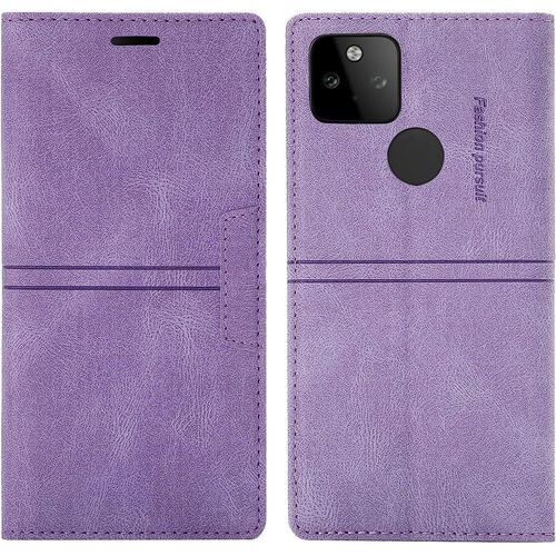 Coque Google Pixel 5a 5g, Etui Google Pixel 5a 5g [Magntique] Tpu Antichoc Housse Cuir Premium En Cuir Pu [Fentes Pour Cartes] [Etui Rabat] [Pochette De Portefeuille] Flip Case (Violet)