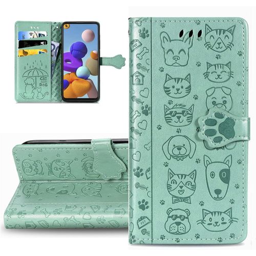Coque Google Pixel 7,Portefeuille Etui Housse Pour Google Pixel 7 Coque Gaufrage Chien Chat Mignon Pu Cuir Flip Wallet Etui Coquille Couverture Pour Google Pixel 7,Cat Green
