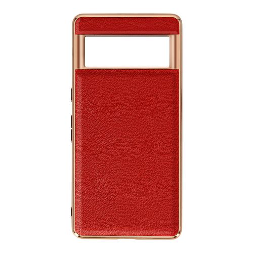 Coque Google Pixel 7 Pro Cuir Vritable Contour Mtallis Antidrapant Rouge