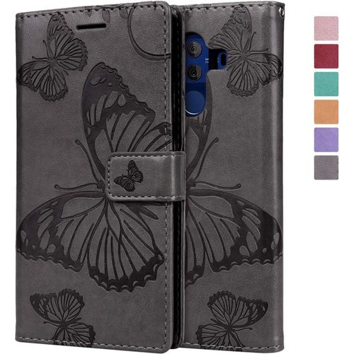 Coque Huawei Mate 10 Pro, Housse Portefeuille En Cuir Pu Patron 3d Papillon Imprim tui Folio Case Function Stand Pochette  Rabat Carte Encastre - Gris