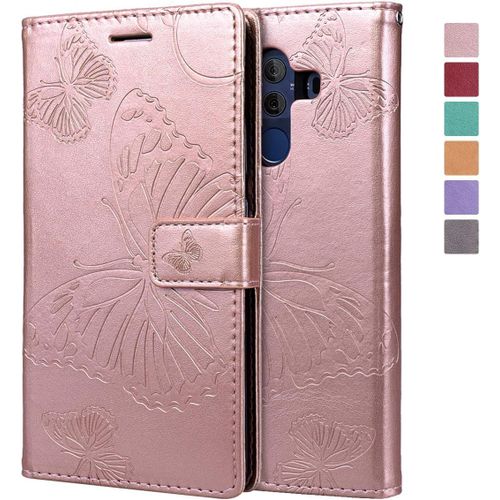 Coque Huawei Mate 10 Pro, Housse Portefeuille En Cuir Pu Patron 3d Papillon Imprim tui Folio Case Function Stand Pochette  Rabat Carte Encastre - Or Rose