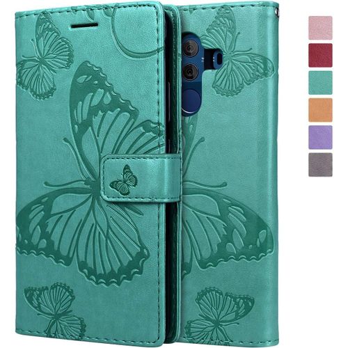 Coque Huawei Mate 10 Pro, Housse Portefeuille En Cuir Pu Patron 3d Papillon Imprim tui Folio Case Function Stand Pochette  Rabat Carte Encastre - Vert