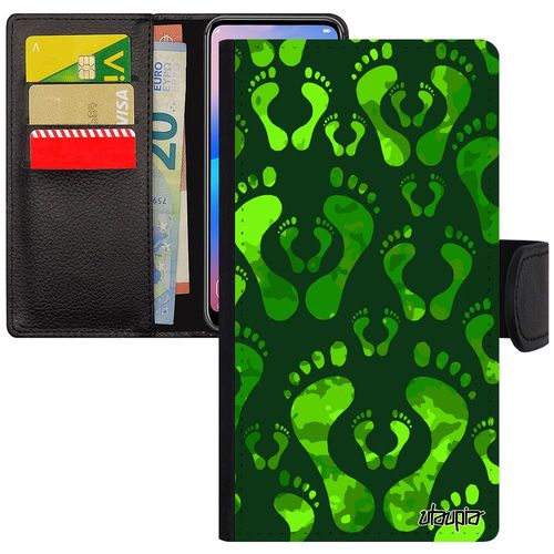 Coque Huawei P Smart 2018 Rabat Portefeuille Trace De Pas Pied Motif Vert Couleur Design Housse Flip Case Jolie De Protection 4g En
