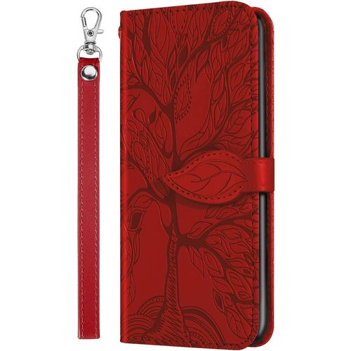 Coque Huawei P Smart 2020,Portefeuille Etui Housse Pour Huawei P Smart 2020 Coque Gaufrage Arbre De La Vie Mignons Pu Cuir Flip Wallet Etui Coquille Couverture Pour Huawei P Smart 2020,Rt Tree Red