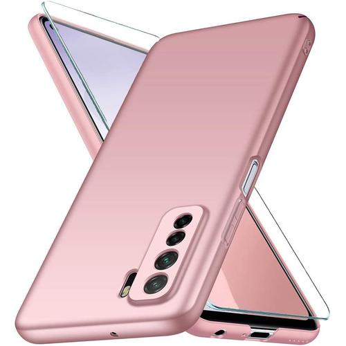 Coque Huawei P40 Lite 5g + Verre Tremp Protection cran, Or Rose Trs Mince Protection Coque tui Housse Rigide Case Cover Pour Huawei P40 Lite 5g 6.5