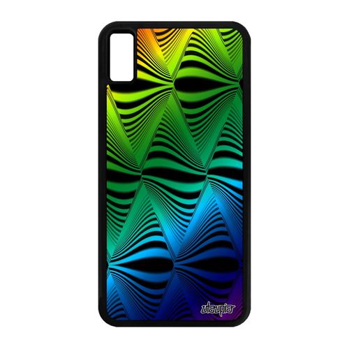 Coque Illusion D'optique Pour Iphone Xs Max Silicone Losange Vert Multicolore Triangle Portable Case Rigide Arc En Ciel Effet