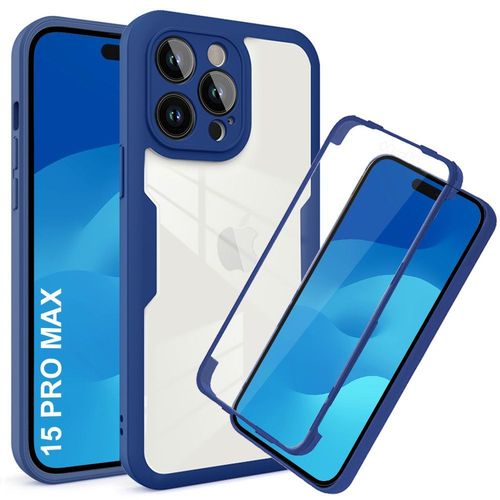 Coque Intgrale Pour Iphone 15 Pro Max Antichoc Tranparent Bordure Bleu Marine Rigide - E.F.Connection