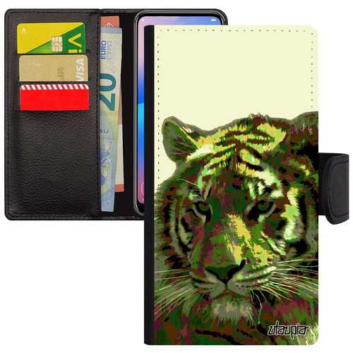 Coque Iphone 11 Pro Max Rabat Tigre Design Fauve Tigresse Felin Mobile Case Peinture Flip Case Vert Animal Pop Art Sauvage En
