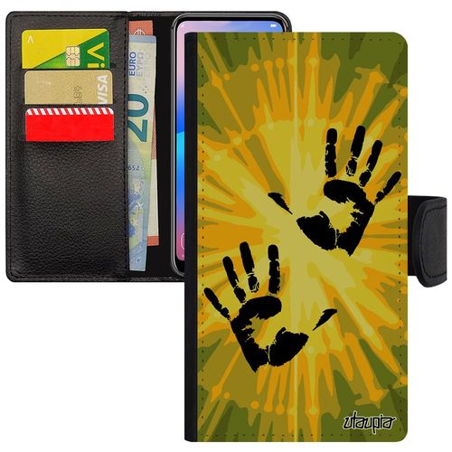 Coque Iphone 13 Mini  Rabat Empreinte Main Flip Case Deux De Protection Trace De Vert Peinture Street Art Etui Made In France