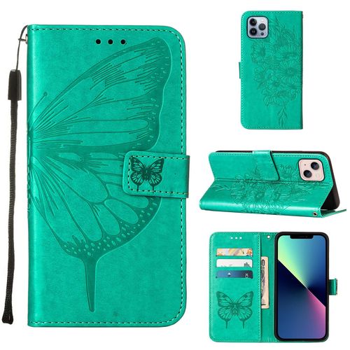 Coque Iphone 13 Mini, Etui Pour Tlphone De Style Portefeuille Iphone 13 Mini, Etui  Rabat En Cuir Pu Gaufr  Fleurs Papillon, Adapt  L'tui Pour Tlphone Iphone 13 Mini(Vert)
