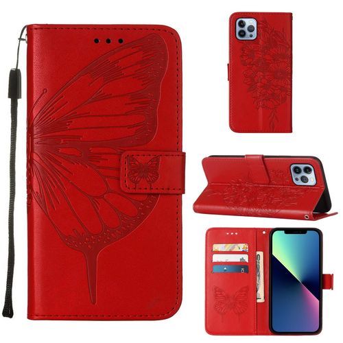 Coque Iphone 13 Pro Max, Etui Pour Tlphone De Style Portefeuille Iphone 13 Pro Max, Etui  Rabat En Cuir Pu Gaufr  Fleurs Papillon, Adapt  L'tui Pour Tlphone Iphone 13 Pro Max(Rouge)