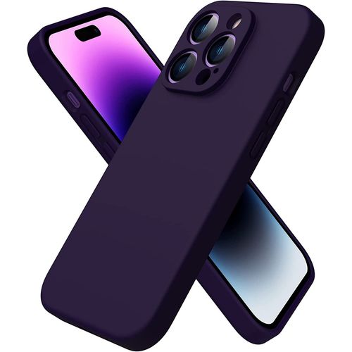 Coque Iphone 14 Pro,Coque Silicone Liquide Pour Iphone 14 Pro(6.1''),Avec 1 Verres Tremps,Surleve Pour cran & Camra,Case Protection Complte 360 Degr,Coque En Silicone-Violet Fonc
