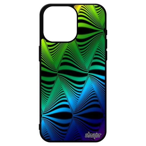 Coque Iphone 15 Pro Max Silicone Illusion D'optique Vague Arc En Ciel Dessin Vert Effet Etui Triangle Solide Losange Mirage De