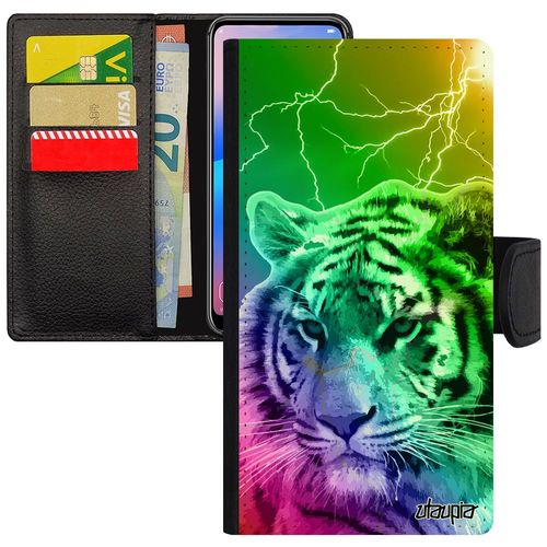 Coque Iphone 5 5s Se Simili Cuir Rabat Porte Cartes Tigre Case Eclair Animaux Multicolore Fauve Tigresse De Tasmanie Predateur Apple