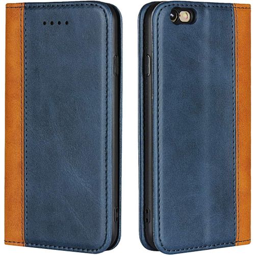 Coque Iphone 6 Plus/Iphone 6s Plus,Premium Magnetique Flip Portefeuille Etui En Cuir,[3 Fentes][Fonction De Support][Tpu Antichoc],Housse Etui Pour Iphone 6 Plus/6s Plus - Bleu+Jaune