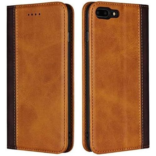 Coque Iphone 6 Plus/Iphone 6s Plus,Premium Magnetique Flip Portefeuille Etui En Cuir,[3 Fentes][Fonction De Support][Tpu Antichoc],Housse Etui Pour Iphone 6 Plus/6s Plus - Jaune+Brown