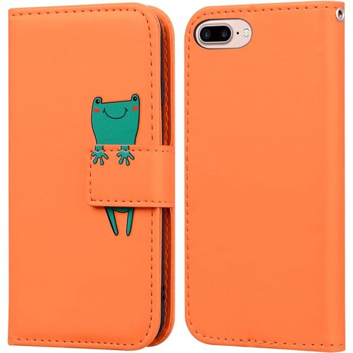 Coque Iphone 7 Plus,Coque Iphone 8 Plus,Housse En Cuir 3d Grenouille Dessin Anime,Portefeuille Etui En Protecion Pour Iphone 7 Plus/8 Plus, Orange