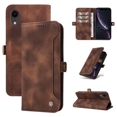 Coque Iphone Xr,Etui A Rabat Pour Iphone Xr,Etui Portefeuille 4 Emplacements Pour Cartes,1 Money Pocket,Coque Pour Iphone Xr,Marron