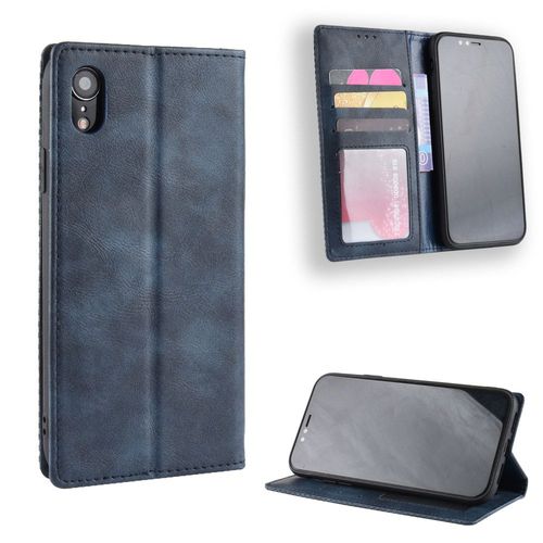 Coque Iphone Xr,Etui Pour Iphone Xr,Coque En Cuir Vintage Pour Iphone Xr,tui  Rabat Pour Iphone Xr,Bleu