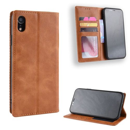 Coque Iphone Xr,Etui Pour Iphone Xr,Coque En Cuir Vintage Pour Iphone Xr,tui  Rabat Pour Iphone Xr,Marron