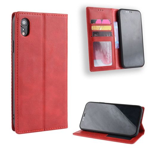 Coque Iphone Xr,Etui Pour Iphone Xr,Coque En Cuir Vintage Pour Iphone Xr,tui  Rabat Pour Iphone Xr,Rouge