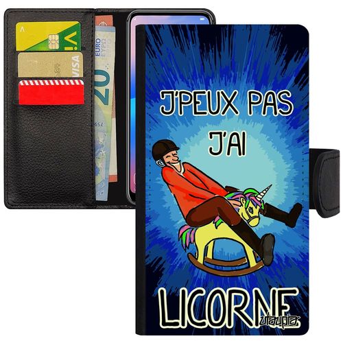 Coque Iphone Xs Max  Rabat Portefeuille J'peux Pas J'ai Licorne Comique Design Humoristique Cheval Case Etui Bd 64 Go Bleu 4g