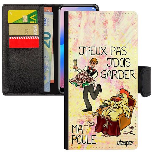 Coque J'peux Pas J'dois Garder Ma Poule S9  Rabat Porte Cartes Jpeux Violet Cartoon Dessin Animaux Coq Papa Portable Samsung Galaxy