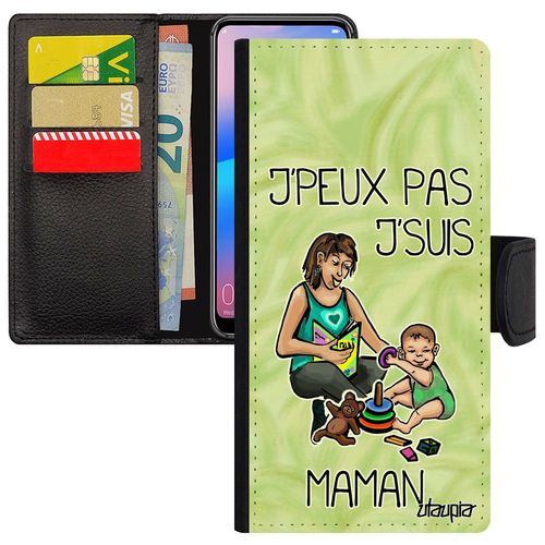 Coque J'peux Pas J'suis Maman Huawei Y6 2018 Cuir Rabat Parent Je Housse  Clapet Naissance Fille Jpeux Bd Drole Original Vert Texte