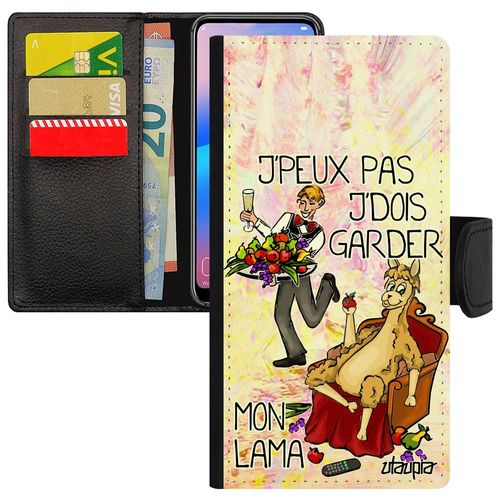 Coque Jpeux Pas J'dois Garder Mon Lama Pour S9  Rabat Porte Cartes Silicone Dessin Animaux Violet Cartoon Smartphone Samsung Galaxy