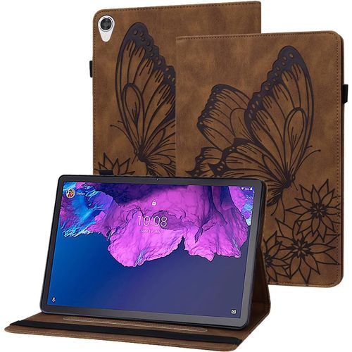Coque Lenovo Tab P11 Papillon En Relief Etui En Cuir Pu Portefeuille Porte-Stylo Tablette Housse De Protection Pour Lenovo Tab P11 10.1 Pouces 2020 Tb-J606f Tb-J606x - Brun.[F4175]