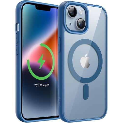 Coque Magntique Pour Iphone 14 6,1 Pouces Compatible Avec Magsafe, tui Housse Antichoc Bumper, Cadre En Tpu Mat De Couleur Unie, Dos Transparent Anti-Rayures (Bleu)