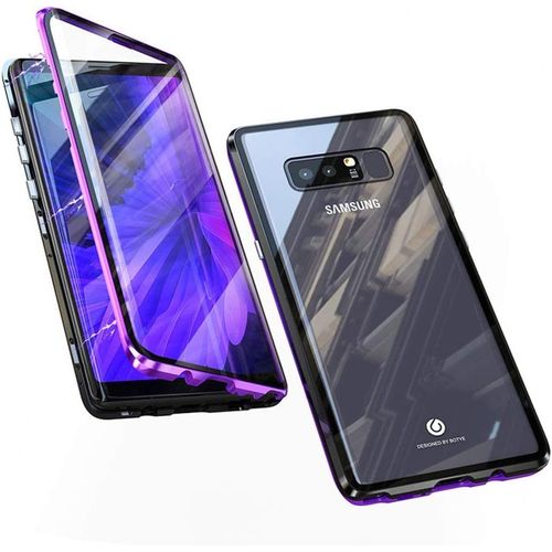 Coque Magntique Transparente 360 Pour Samsung Galaxy Note 8, tui Pare-Chocs Avec Support Sans Fil, Verre Tremp Anti-Rayures Et Protection Anti-Chute - Noir Violet