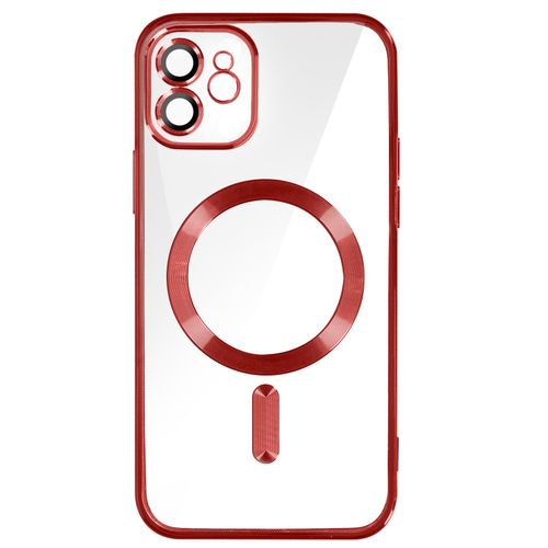 Coque Magsafe Pour Iphone 12 Silicone Protection Camra Contour Chrom Rouge