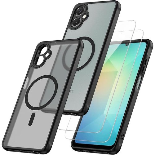 Coque Mat Magntique Pour Samsung Galaxy A06 5g Avec 2 Verre Tremp, Compatible Avec Magsafe, Translucide Mat Arrire, Antichoc - Hqselection