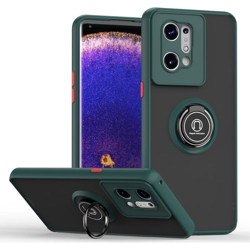 Coque Mat Transparente Pour Oppo Find X5 En Tpu+Pc Vert Fonc Avec Support Anneau Aimante Aucune Marque De Doigt Toucher Doux, tui Antichoc Anti-Rayures Slim Fit