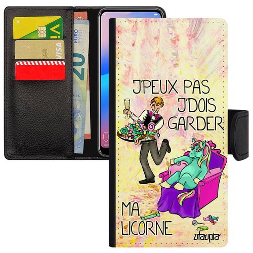 Coque Mate 20 Lite Porte Cartes J'peux Pas J'dois Garder Ma Licorne  Clapet Cartoon Je Animaux Jpeux Fille Dessin Comique De Huawei