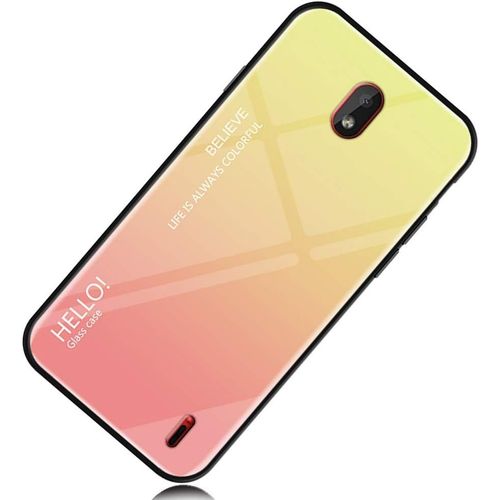 Coque Nokia 1 Plus, Etui De Couleur Dgrad Fantastique, Feuille Arrire En Verre Tremp, Pare-Chocs En Tpu Souple Couverture Arrire Pourr Nokia 1 Plus - Jaune