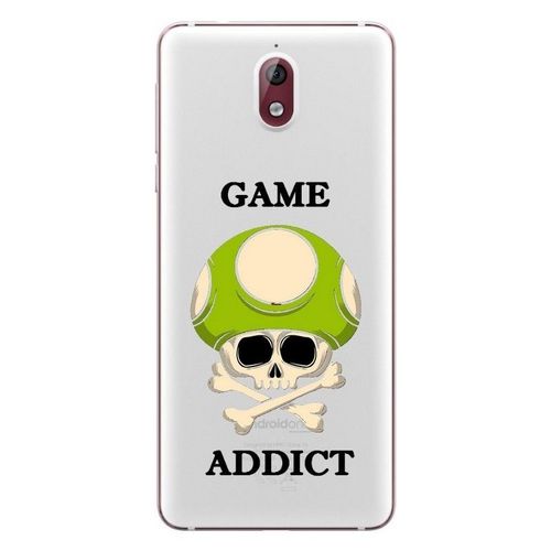 Coque Nokia 3.1 2018 Game Over Addict Tete De Mort Vert Skull Geek Retro Transparente