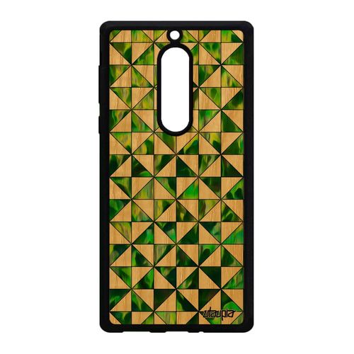 Coque Nokia 5 En Bois Silicone Design Carreau Original Vert Motif Geometrique Antichoc Marbre Fait Main Effet Rigide Color Carre
