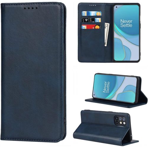 Coque Oneplus 8t,Flip Portefeuille tui En Cuir, 3 Fentes Fonction De Support Fermeture Magntique ,Clapet Housse Etui  Rabat Pour Oneplus 8t - Bleu