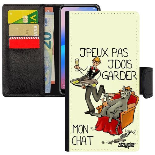 Coque P9/P8 Lite 2017 En Simili Cuir Rabat Portefeuille J'peux Pas J'dois Garder Mon Chat Portable Flip Case Drole Je Humour Huawei