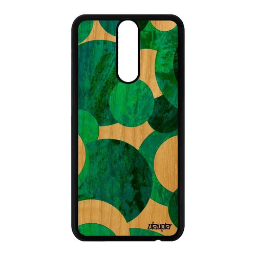 Coque Peinture Abstrait Huawei Mate 10 Lite En Vrai Bois Silicone Geometrique Ronds Design Souple Motif Housse Effet Fond Vert De